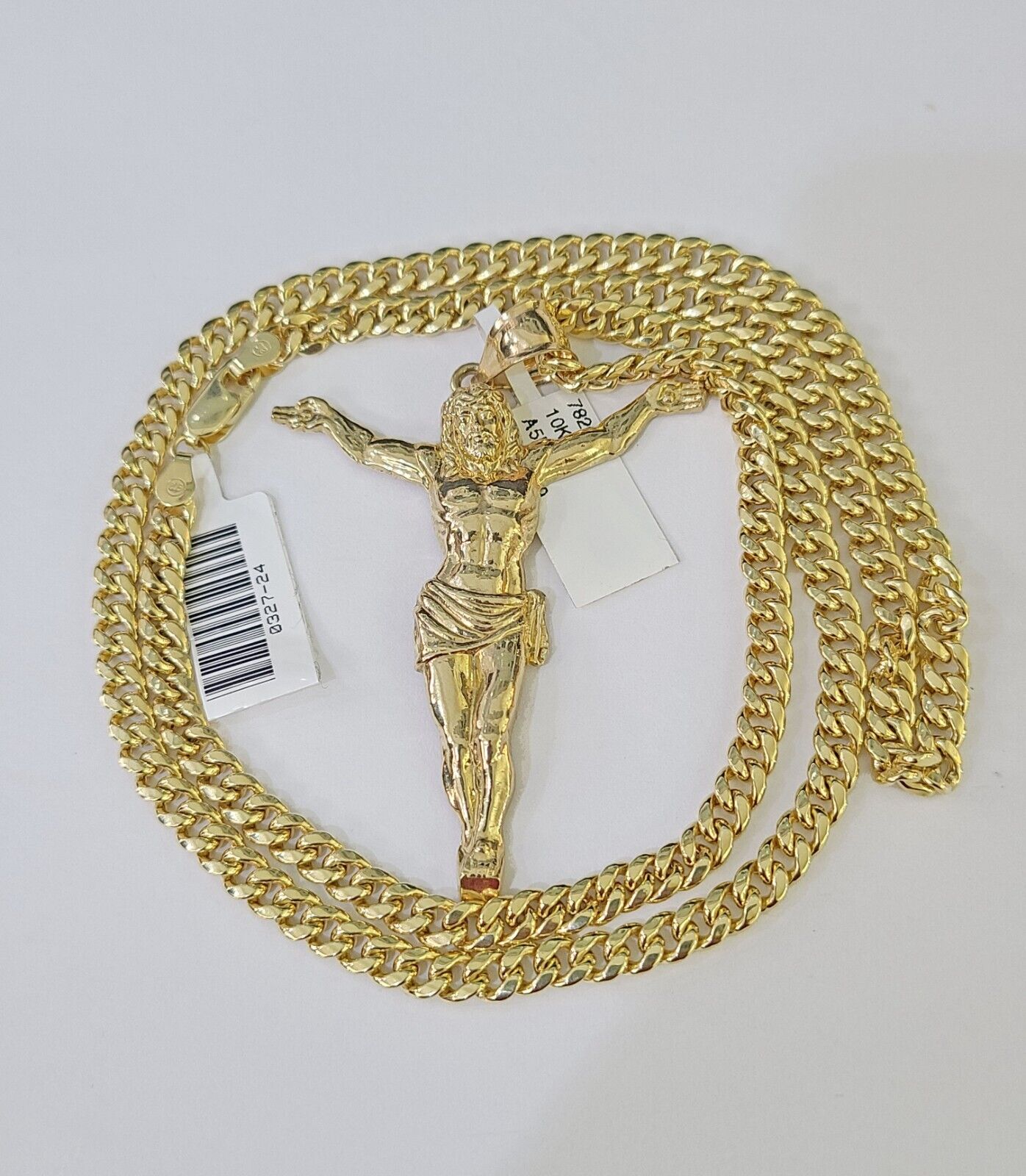 Real 10k Miami Cuban Chain Jesus Charm 4mm Yellow Gold Necklace Pendant 18"-26"