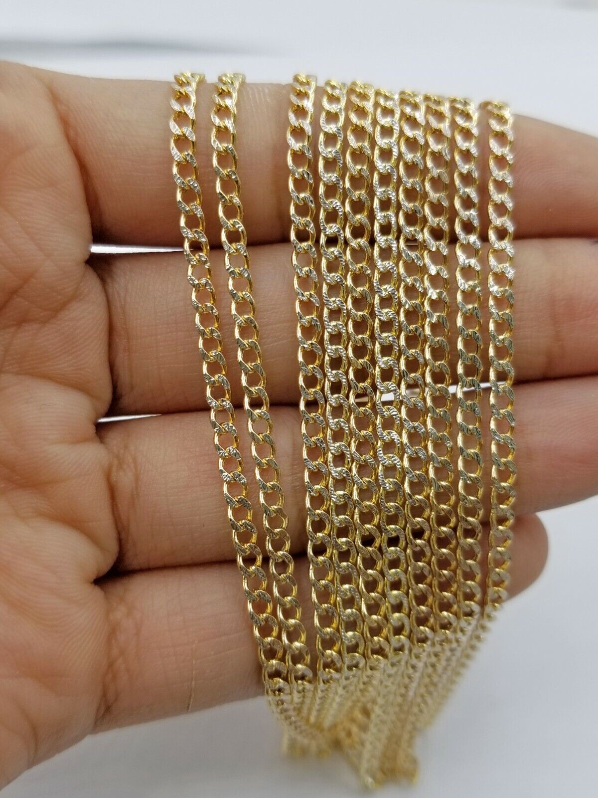 10k Yellow Gold Cuban Link 2mm Chain Diamond Cut Necklace Men Women Real