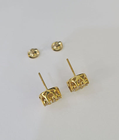 10k Diamond Flower Earrings Yellow gold Real screw-back Women Men Studs