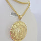 10K Franco Chain Jesus Virgin Mary Pendant Charm Necklace 20"-28" 4mm Gold SET