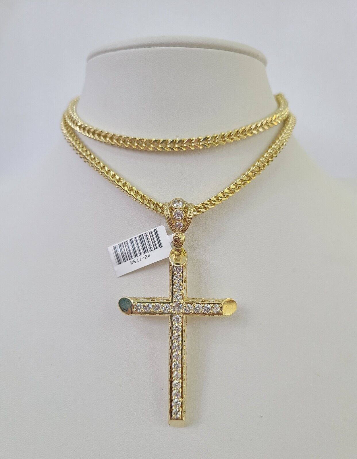 10K Franco Chain Jesus Cross Pendant Charm Necklace 20"-28" 4mm Gold Yellow SET