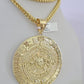 10K Franco Chain Mayan Calendar Pendant Charm Necklace 20"-26" 5mm Gold SET