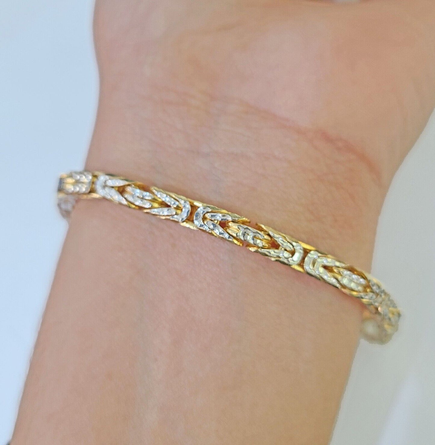 10K Yellow Gold Turkish Byzantine Link Bracelet 4mm 9" inch Real Genuine