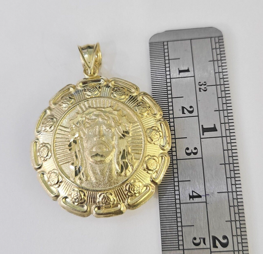 Real 10K Jesus Virgin Mary Pendent Charm Two Sided yellow Gold 1.5" Guadalupe