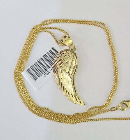 10K Solid Franco Chain Angel Wings Pendant Charm Necklace 18"-24" 1.5mm Gold