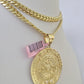 Real 14k Solid Chain Mayan Calendar Charm Set Miami Cuban Link 6mm Necklace