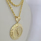 10k 3mm Rope Chain Nugget Medallion Guadalupe Pendant 18"-30" Set Charm Necklace