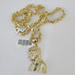 Real 10k Rope Chain Jesus Charm Necklace Pendant Set 5mm 20"-30" Inch Gold