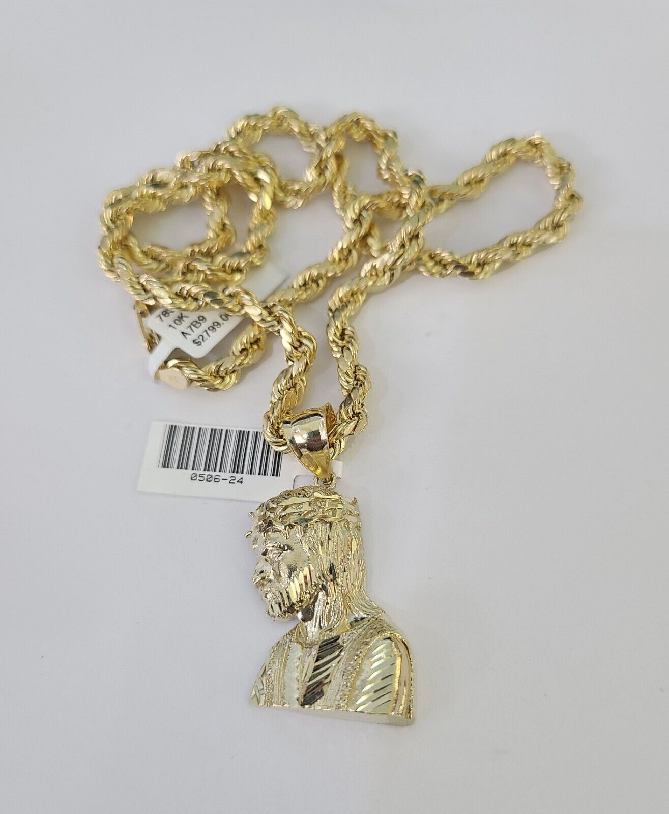 Real 10k Rope Chain Jesus Charm Necklace Pendant Set 5mm 20"-30" Inch Gold