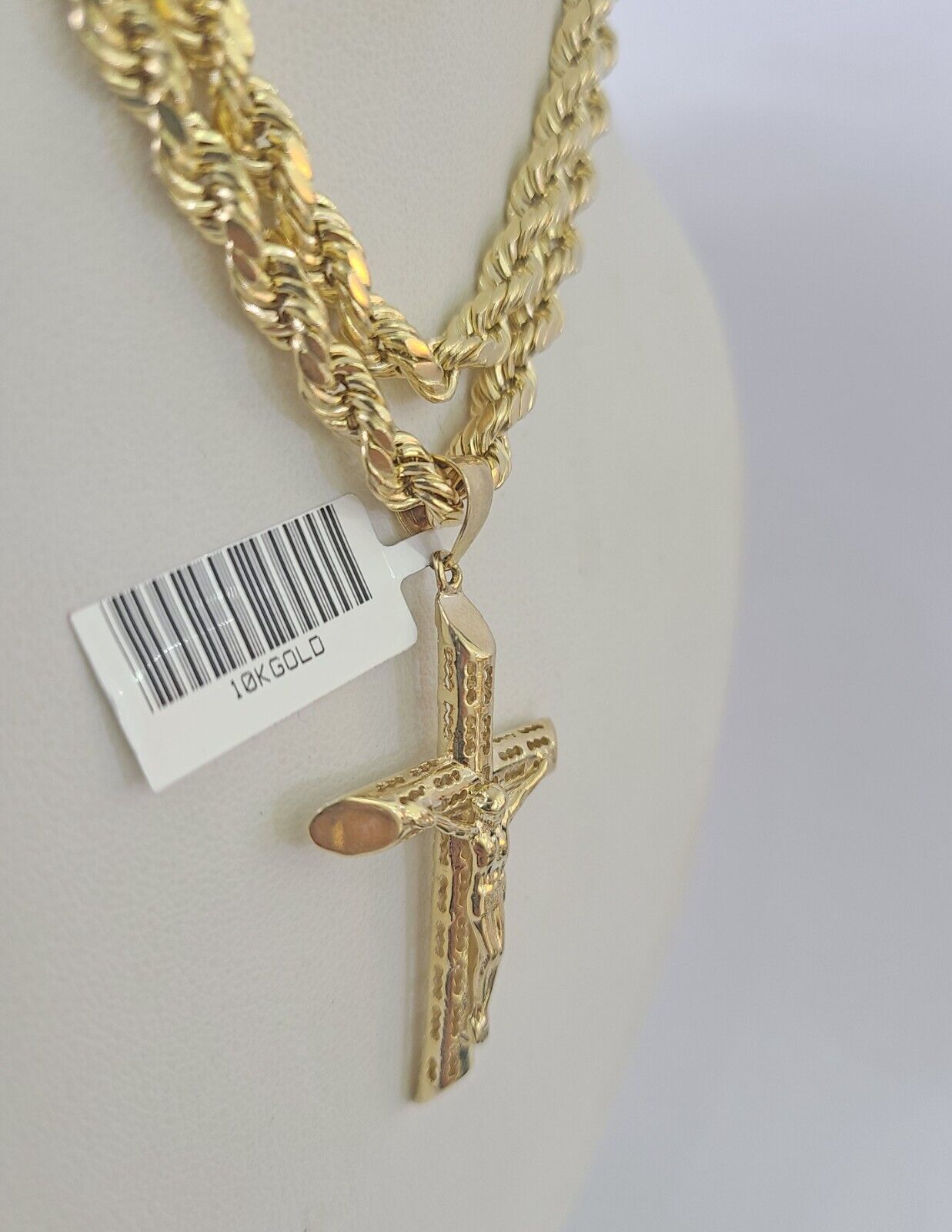 Real 10k Rope Chain Jesus Cross Charm Necklace Pendant Set 5mm 20"-30" Inch Gold