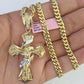 Real 14k Chain Cross Charm Set Miami Cuban Link 5mm 18"-30" Necklace Pendant