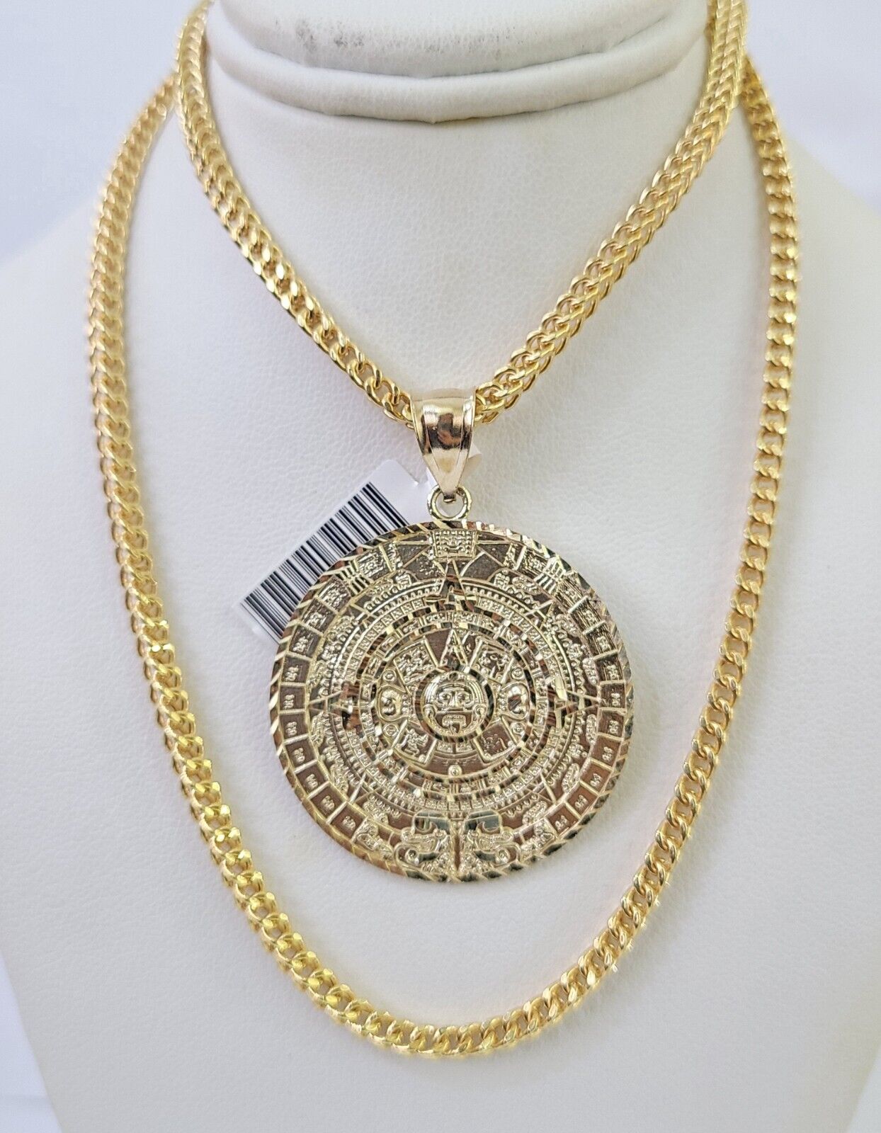 10K Franco Chain Mayan Calendar Pendant Charm Necklace 20"-26" 3mm Gold Yellow