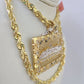 Real 14k Solid Rope Chain Last Supper Charm Set 6mm 18"-30" Necklace Gold