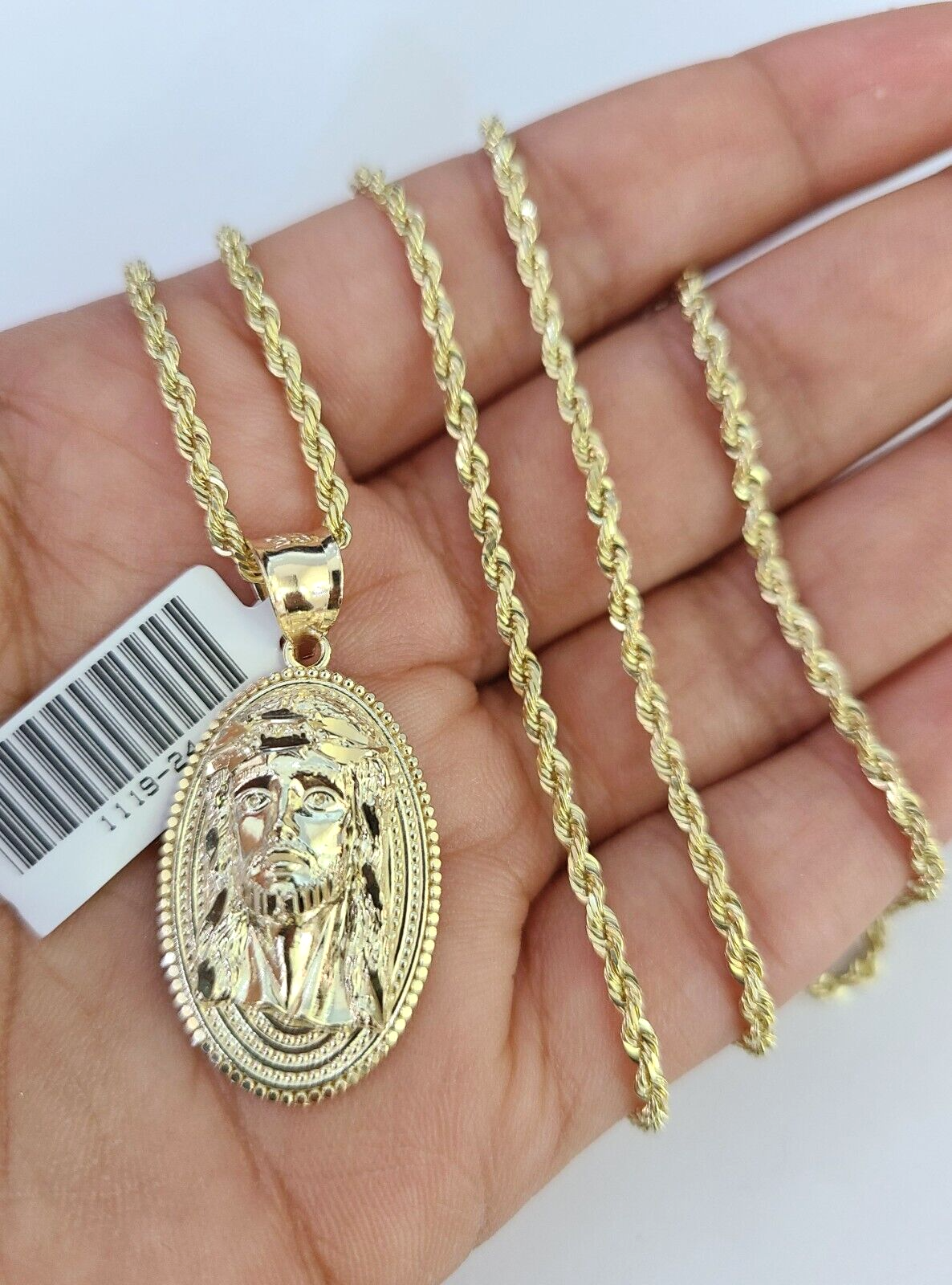 10k Solid Rope Chain 2mm Jesus Head Pendant Charm Necklace SET 18-22" Ladies