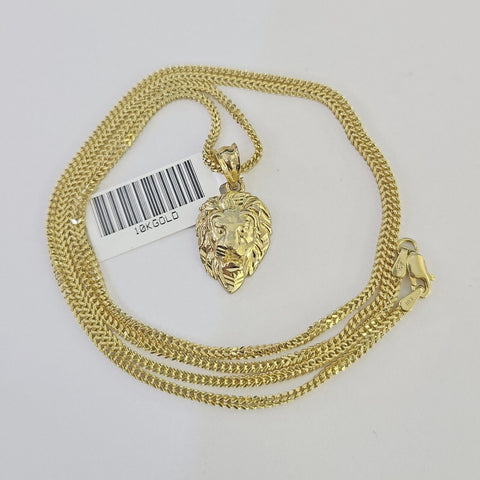 10K Solid Franco Chain Roaring Lion Pendant Charm Necklace 18"-24" 1mm Gold