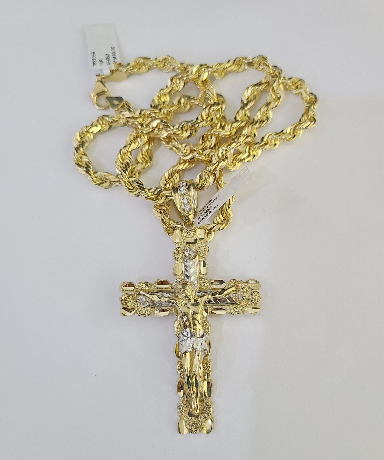 Real 10k Solid Rope Chain Nugget Cross Charm Set 6mm 20"-30" Inch Necklace Gold