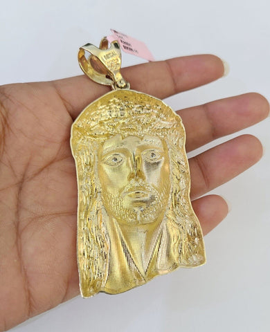 14k Figaro Chain Jesus Head Charm Pendant Gold 7mm 20-30 inch SET Necklace