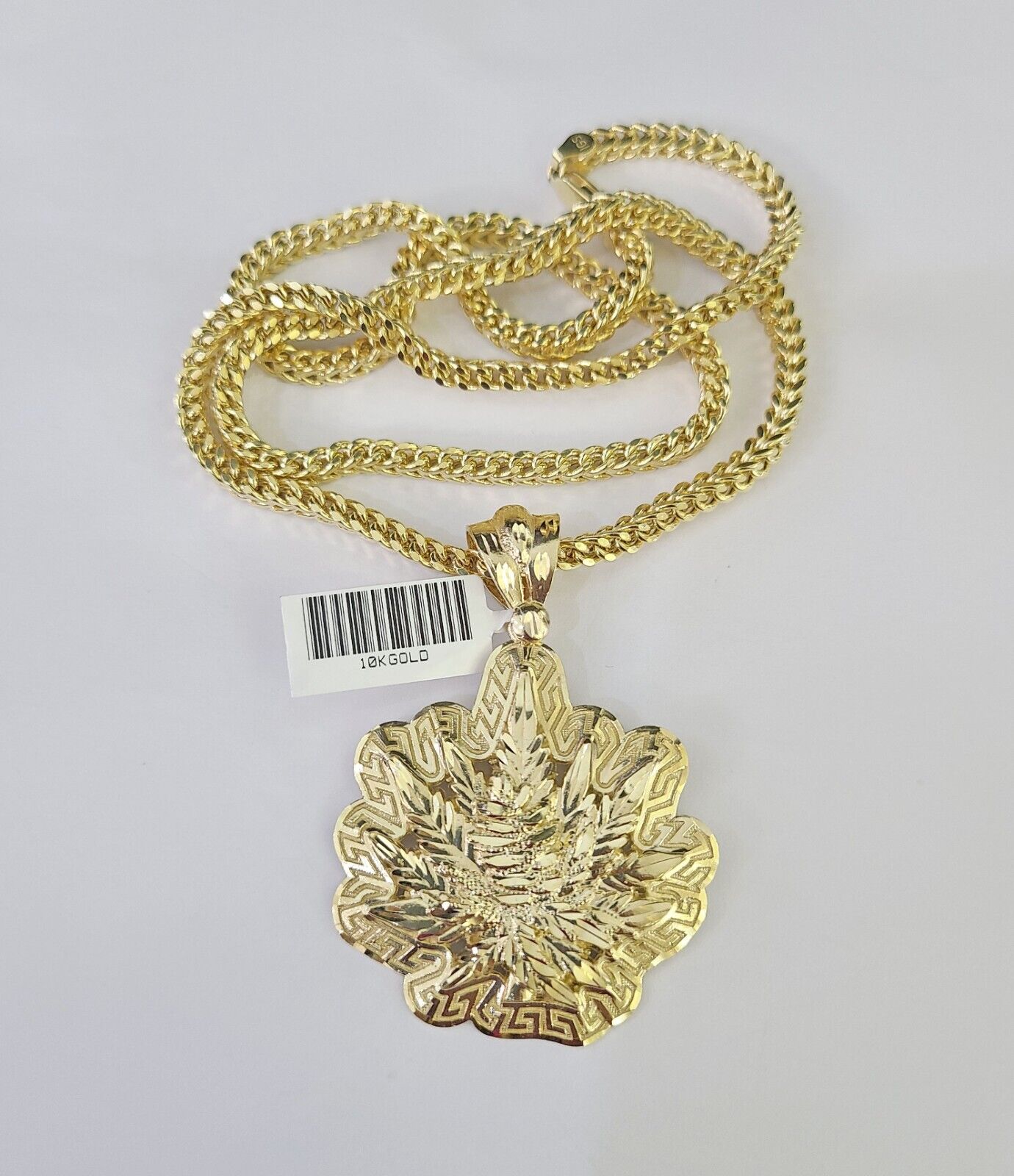 10K Franco Chain Weed Leaf Pendant Charm Necklace 20"-28" 4mm Gold SET Yellow