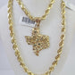 Real 10k Rope Chain Texas Map Charm Set 7mm 20"-28" Inch Necklace Gold