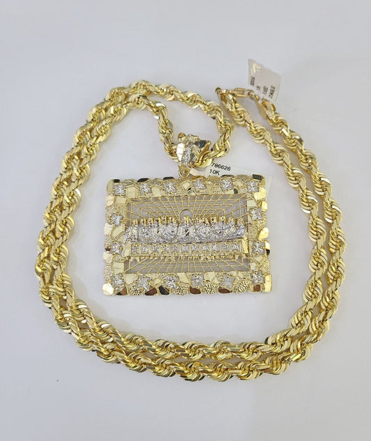 Real 10k Solid Rope Chain Last Supper Charm Set 6mm 20"-30" Inch Necklace Gold