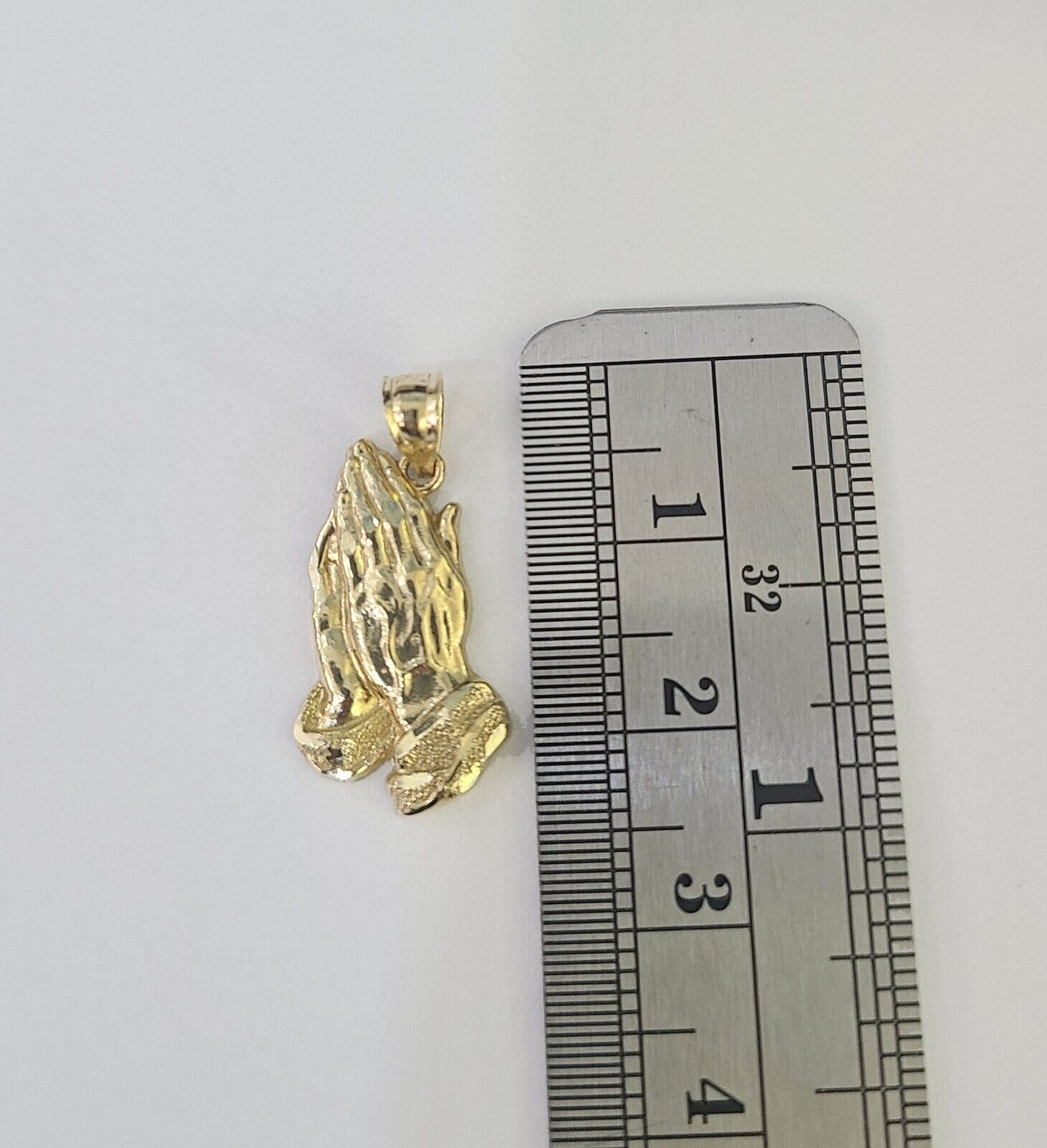 14k Rope Chain Praying Hands Charm Pendant Gold 2mm 18"-24inch SET Necklace