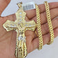 10K Franco Chain Jesus Cross Pendant Charm Necklace 20"-26" 5mm Gold Yellow SET