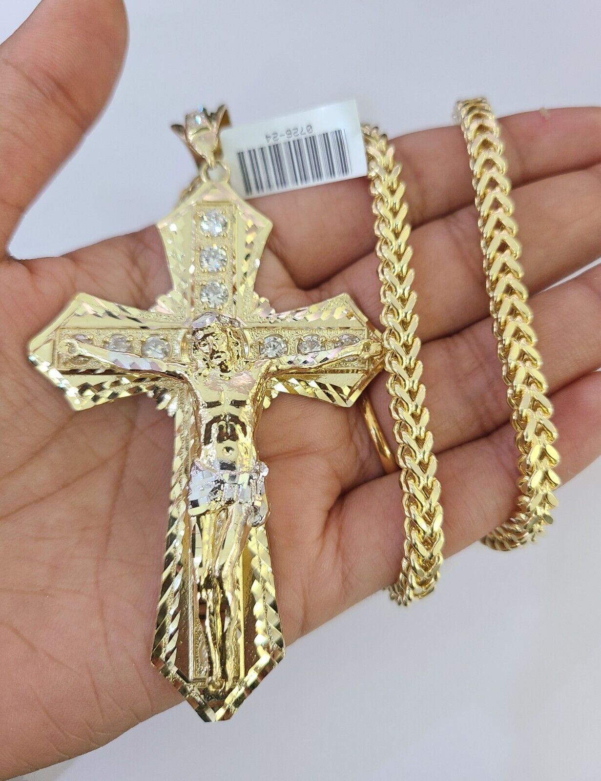 10K Franco Chain Jesus Cross Pendant Charm Necklace 20"-26" 5mm Gold Yellow SET