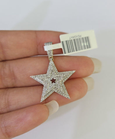 10K Real Diamond Star Emoji Charm 1.25 Inch Emoji Pendant 10kt Yellow Gold