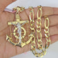 14k Figaro Chain Jesus Anchor Charm Pendant Gold 7mm 20-30 inch SET Necklace