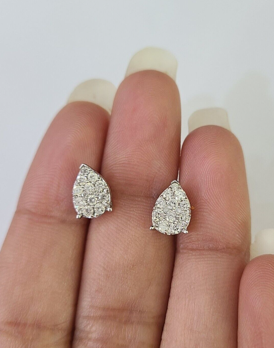 10k Diamond Earrings Yellow Gold Real Screw-Back Women Men Studs Pear Shaped