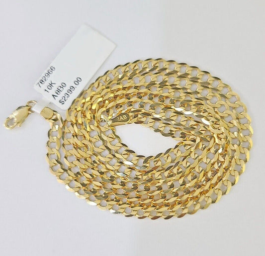 Real 10k Yellow Gold Cuban Curb Link chain 4mm 18-26Inch SOLID Necklace DISCOUNT