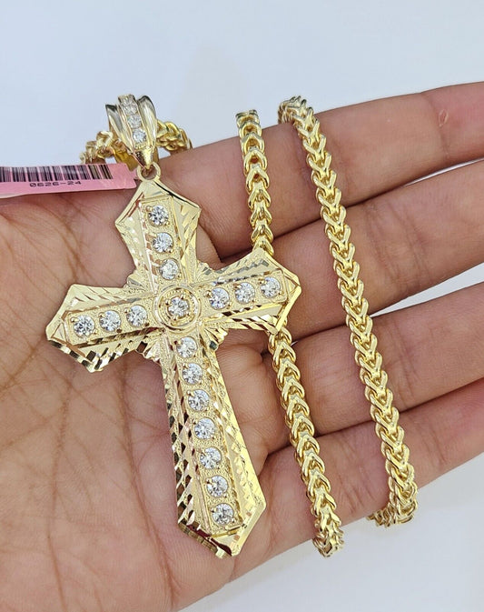 14K Franco Chain Jesus Cross Pendant Charm Necklace 20"-26" 4mm Gold Yellow