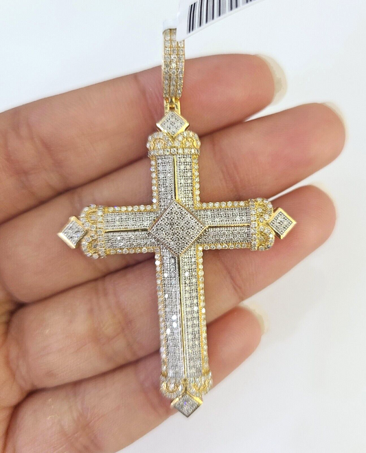 10k Diamond Jesus Cross Charm Yellow Gold Pendant Genuine Real 10kt