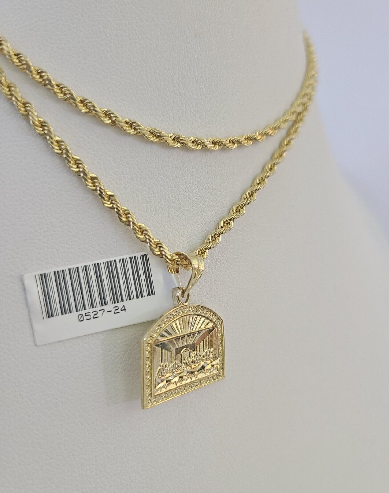 10k 2.5mm Rope Chain Last Supper Pendant 18"-30" Yellow Gold Set Charm Necklace