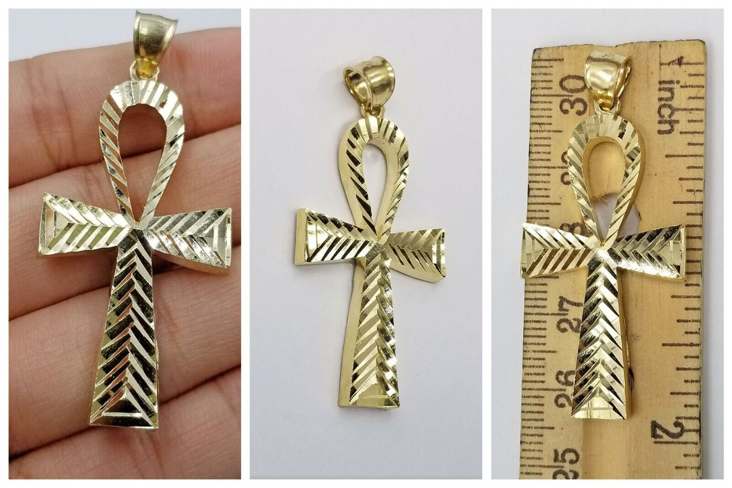 Real 10k Ankh Cross Yellow Gold Charm Chain Pendant Palm 20" 22" 24" 26" 28" 30"