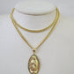 10k Miami Cuban Chain Virgin Mary Charm Set 4mm 18"-28" Necklace Yellow Gold