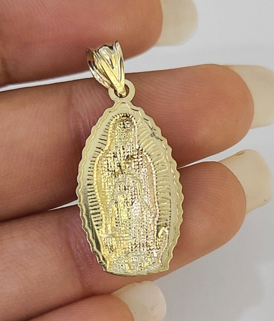 Real 10K Virgin Mary Pendent Charm 10kt Yellow Gold 1" Oval Holy Mother