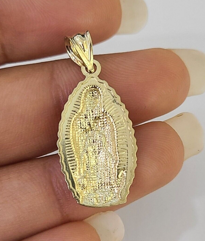 Real 10K Virgin Mary Pendent Charm 10kt Yellow Gold 1" Oval Holy Mother