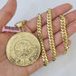 Real 14k Solid Chain Mayan Calendar Charm Set Miami Cuban Link 6mm Necklace