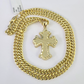 10k Miami Cuban Chain Jesus Cross Charm Pendant Set 5mm 18"28" Necklace Gold