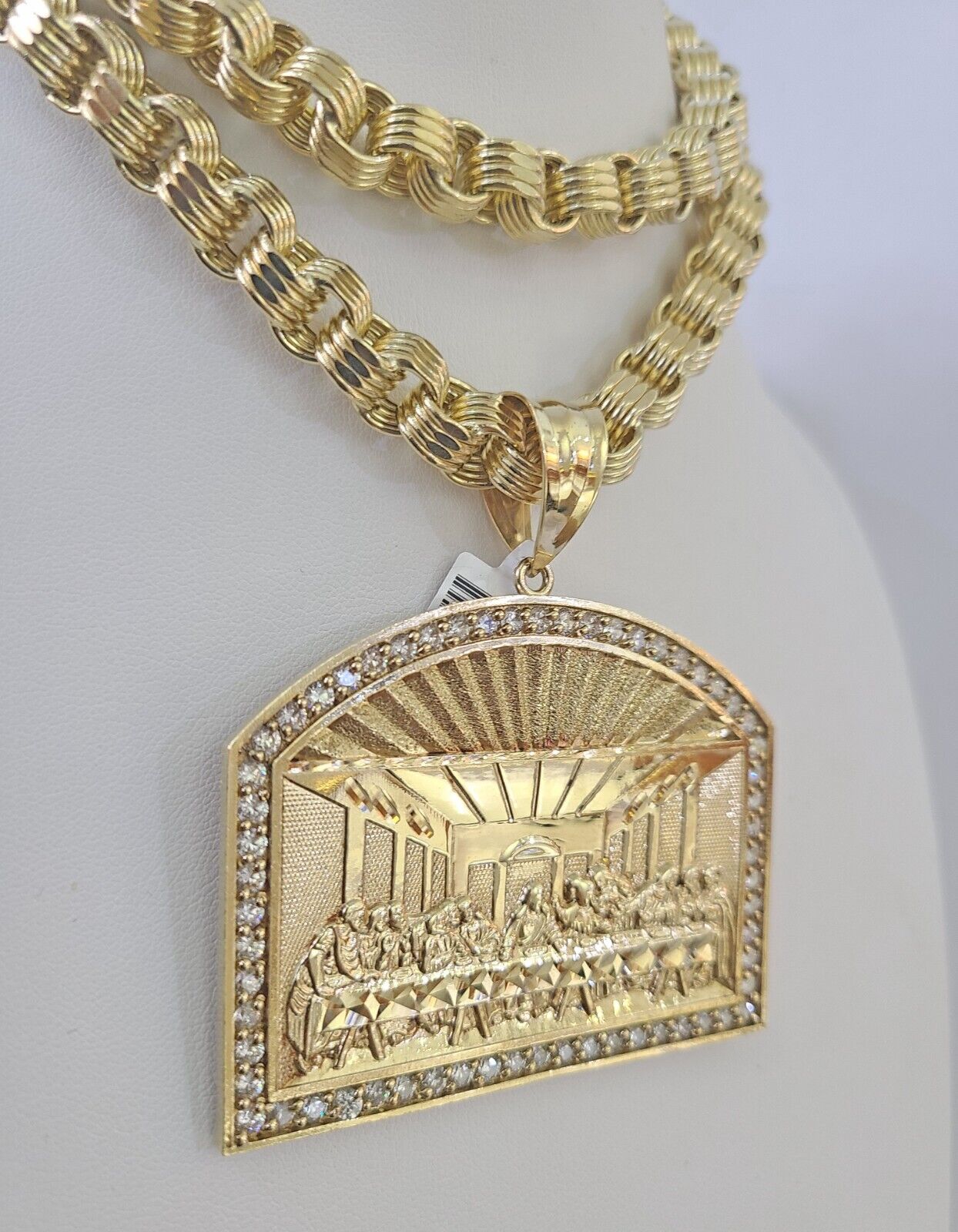 10k Gold Byzantine Necklace Last Supper Charm 20-30 inches 9mm REAL SET Chain