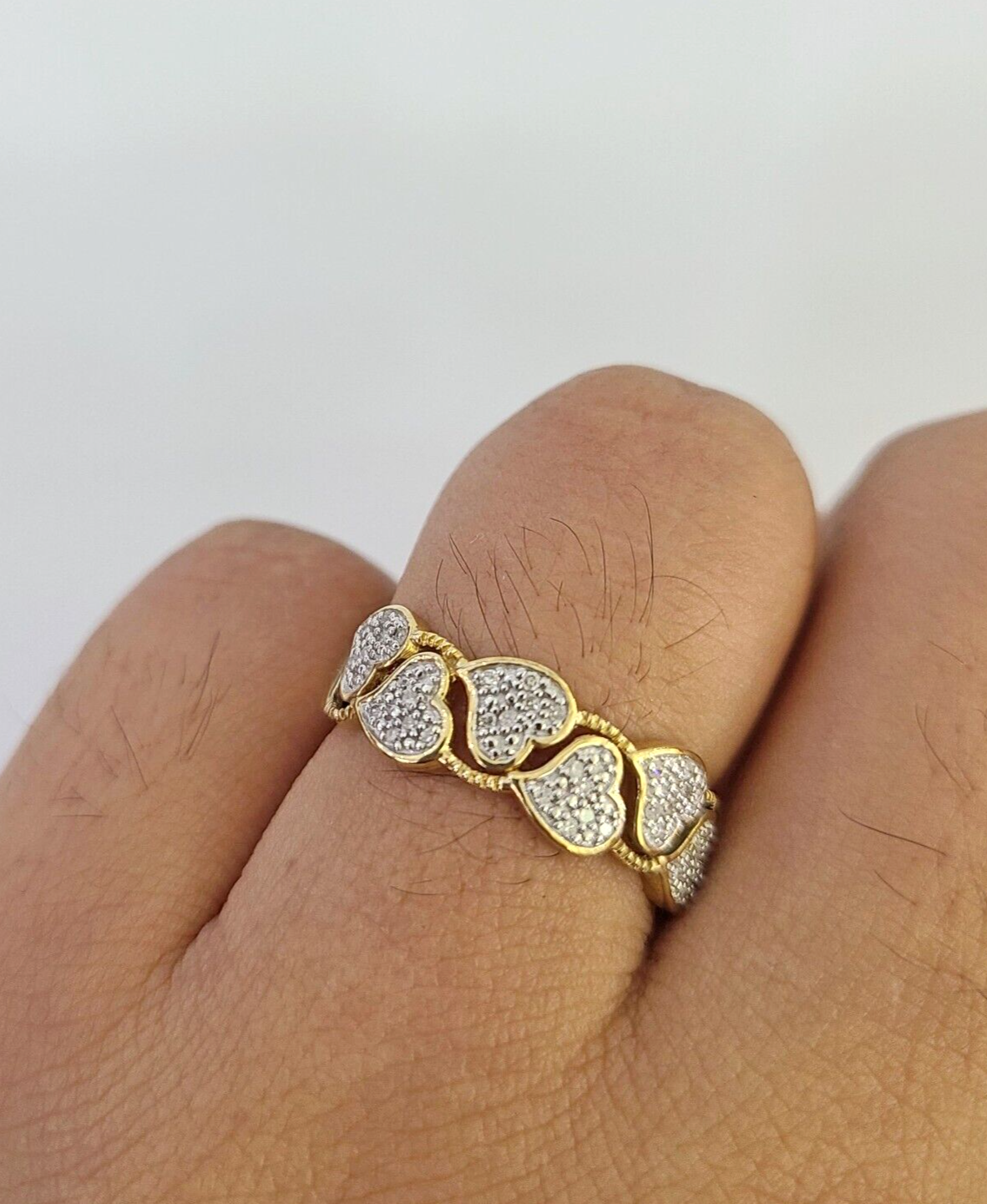 Real 10k Hearts Diamond Ladies Ring Women Casual 10Kt Yellow Gold