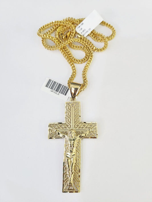 10K Franco Chain Jesus Crucifix Cross Pendant Charm Necklace 20"-26" 3mm Gold