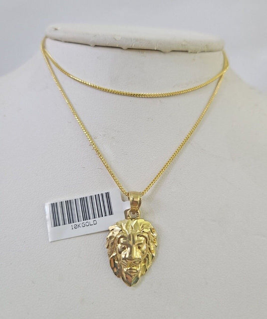 10K Solid Franco Chain Lion Pendant Charm Necklace 18"-24" 1.5mm Yellow Gold