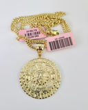 14k Miami Cuban Chain Mayan Calendar Charm Pendant 3mm 18"24" inch SET Necklace