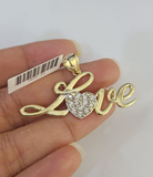 10K Real Yellow Gold LOVE Charm Pendant Gold 10kt Genuine