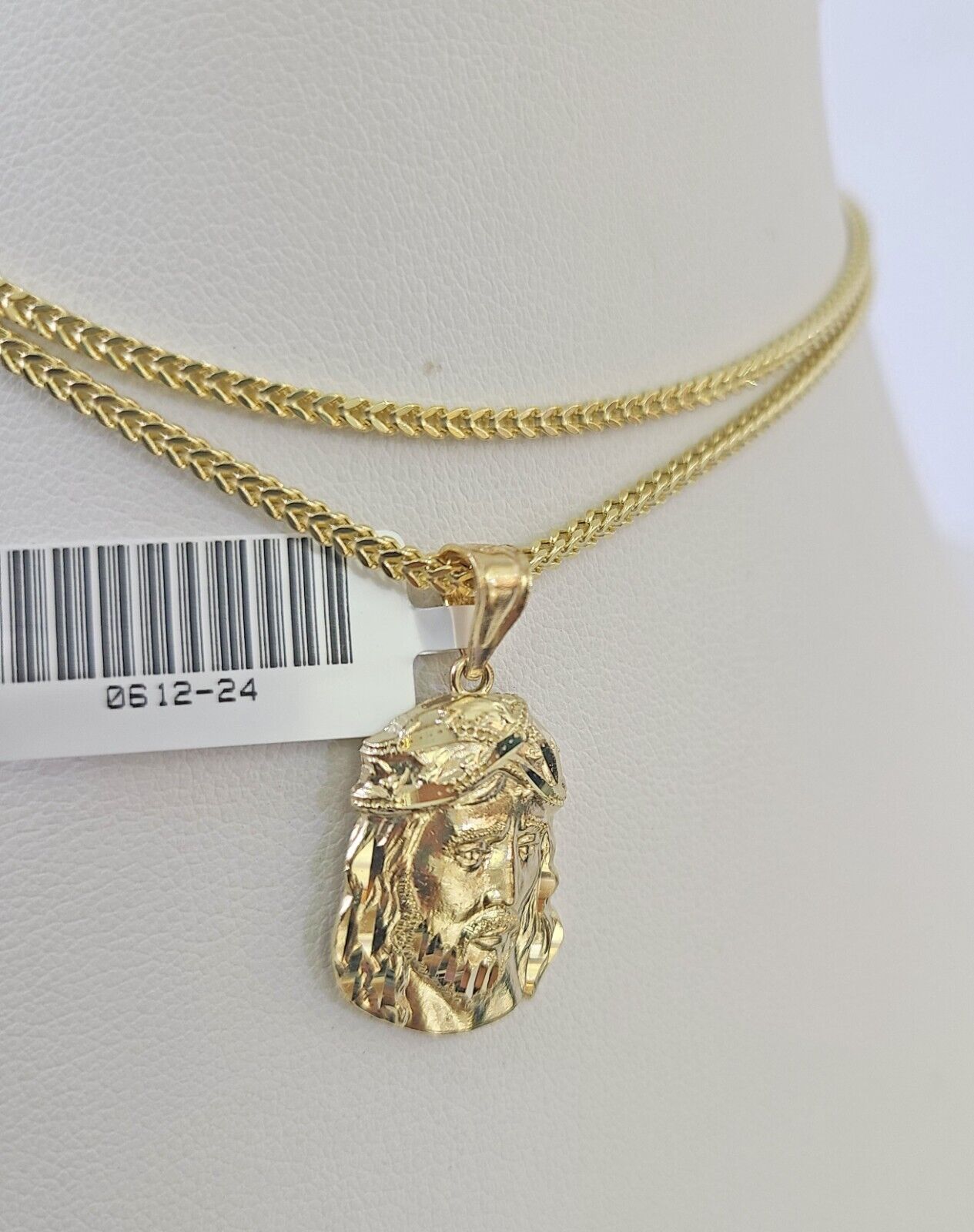 10K Franco Chain Jesus Head Pendant Charm Necklace 16"-24" 2mm Gold SET Yellow