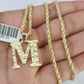 10k Gold Initial M Charm Rope Chain 16"-26" 2.5mm SET Necklace Alphabet Pendant