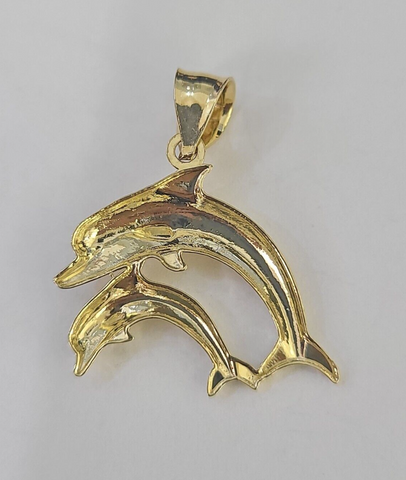 10K Real Dolphin Charm Pendant Yellow Gold 1" Genuine