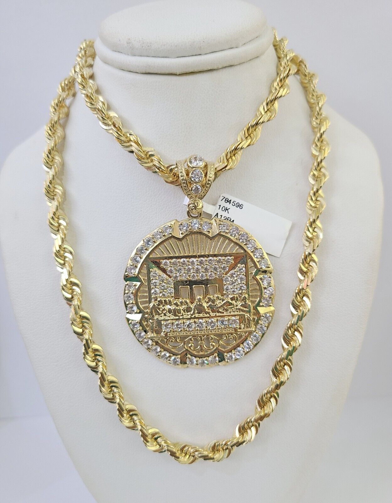 Real 10k Solid Rope Chain Last Supper Charm Set 6mm 20"-30" Inch Necklace Gold